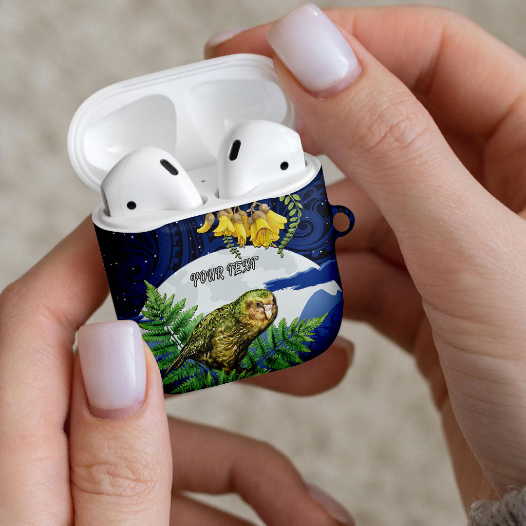 Kakapo New Zealand Personalised AirPods Case Kowhai Flower Silver Fern Maori Pattern