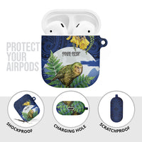 Kakapo New Zealand Personalised AirPods Case Kowhai Flower Silver Fern Maori Pattern