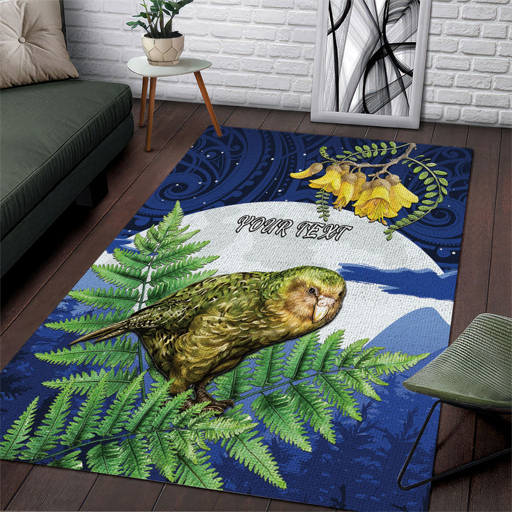 Kakapo New Zealand Personalised Area Rug Kowhai Flower Silver Fern Maori Pattern