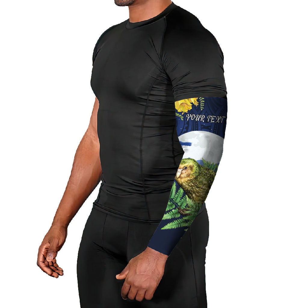 Kakapo New Zealand Personalised Arm Sleeves Kowhai Flower Silver Fern Maori Pattern