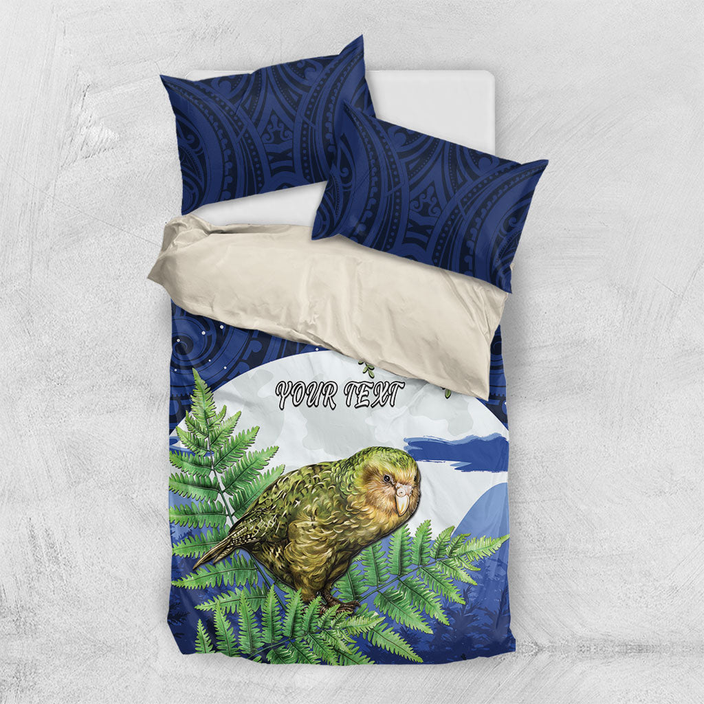 Kakapo New Zealand Personalised Bedding Set Kowhai Flower Silver Fern Maori Pattern