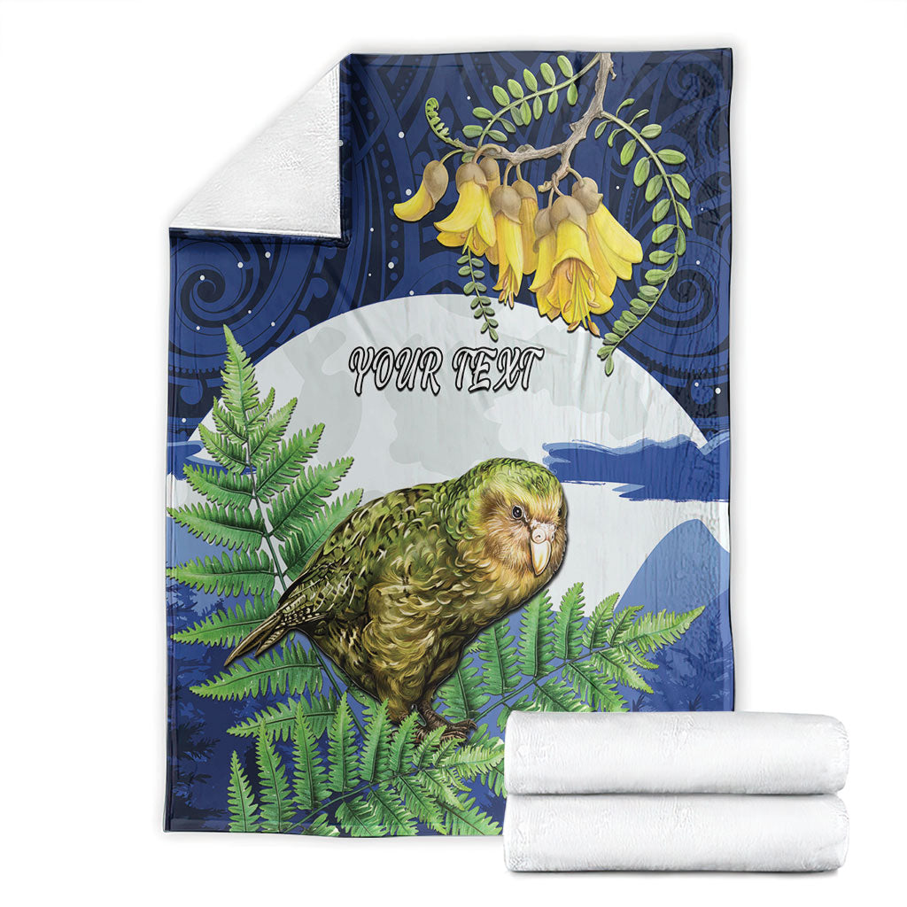 Kakapo New Zealand Personalised Blanket Kowhai Flower Silver Fern Maori Pattern