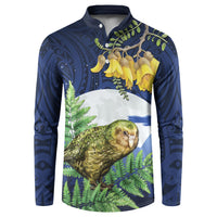 Kakapo New Zealand Personalised Button Sweatshirt Kowhai Flower Silver Fern Maori Pattern