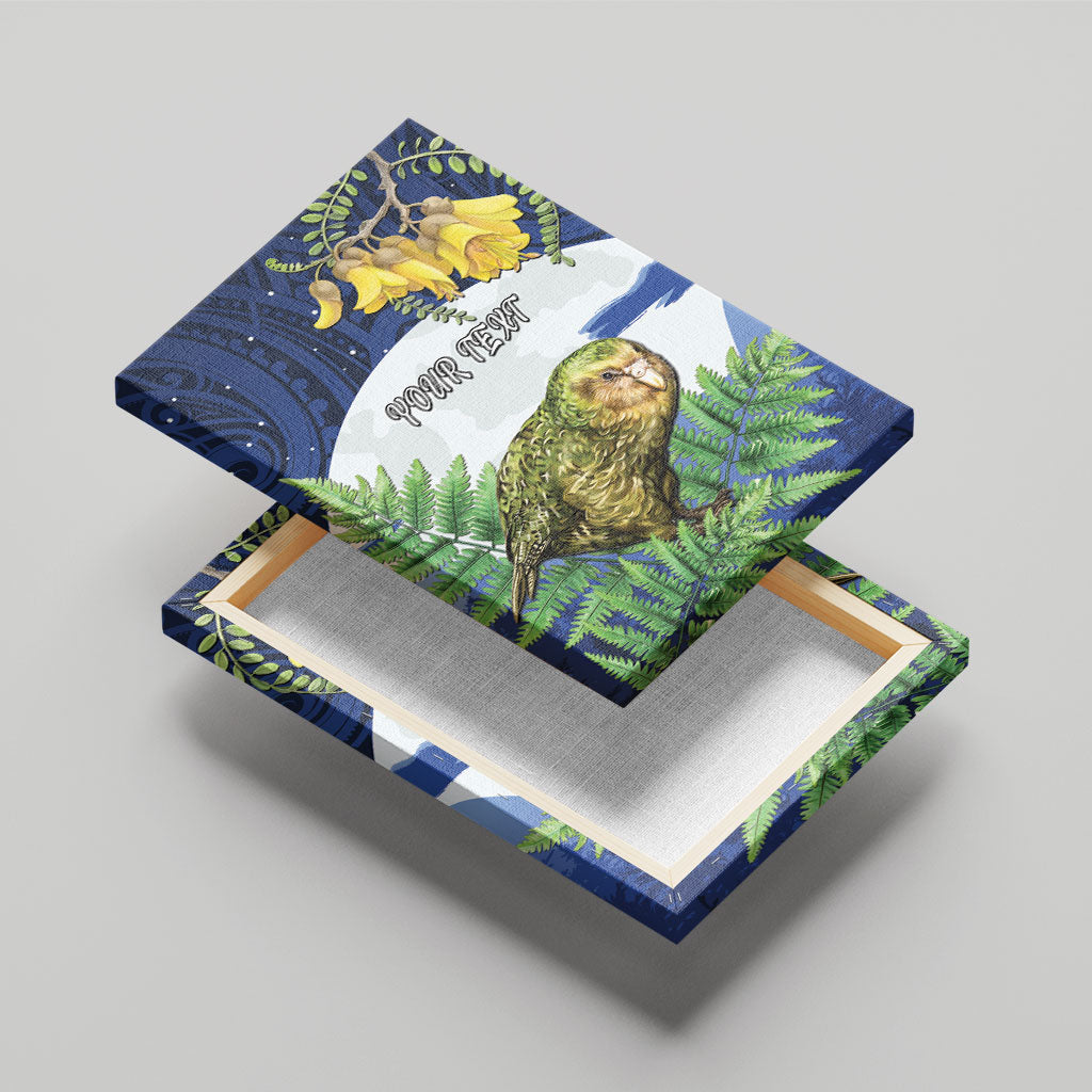 Kakapo New Zealand Personalised Canvas Wall Art Kowhai Flower Silver Fern Maori Pattern