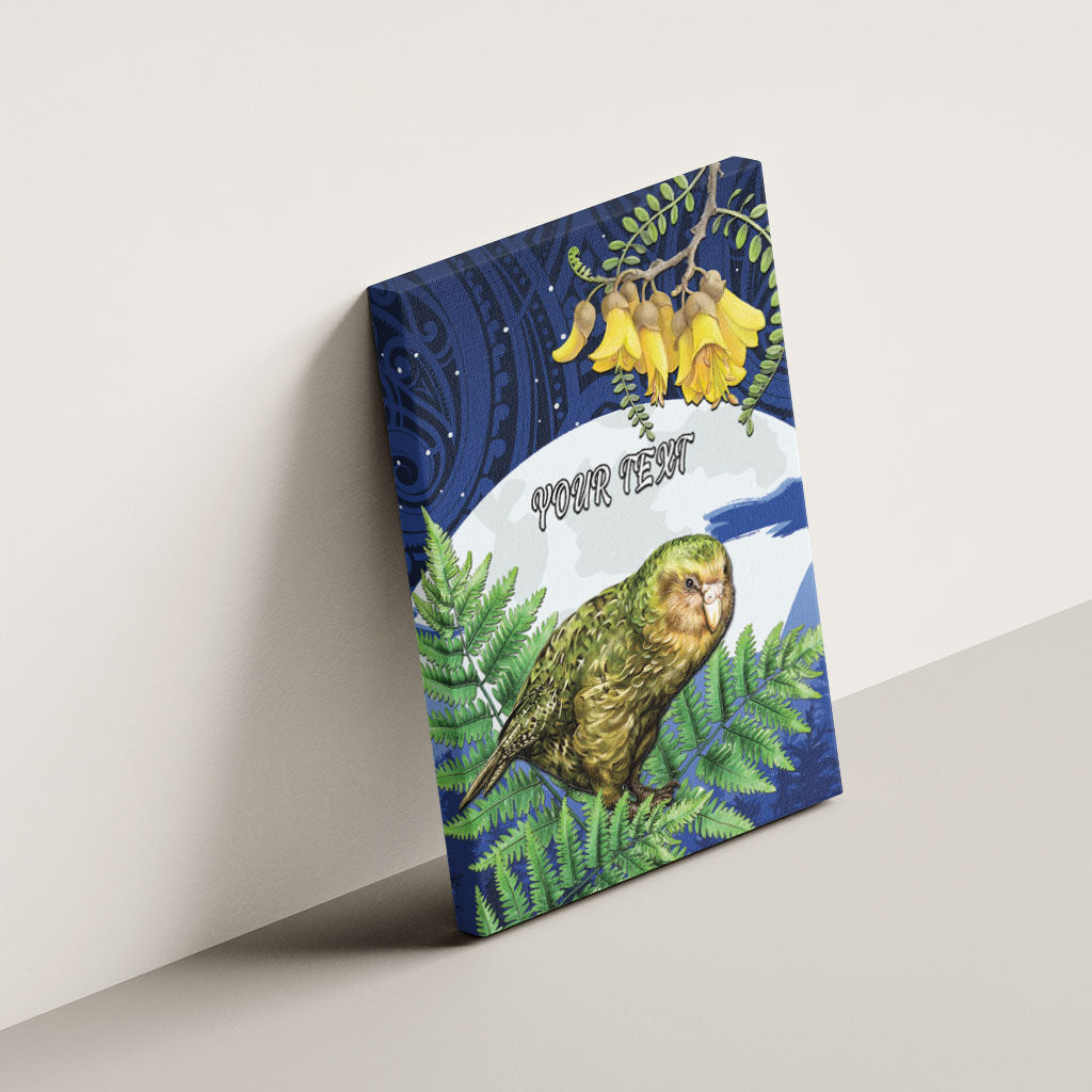 Kakapo New Zealand Personalised Canvas Wall Art Kowhai Flower Silver Fern Maori Pattern
