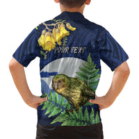 Kakapo New Zealand Personalised Family Matching Off Shoulder Maxi Dress and Hawaiian Shirt Kowhai Flower Silver Fern Maori Pattern LT22 - Polynesian Pride