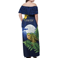 Kakapo New Zealand Personalised Family Matching Off Shoulder Maxi Dress and Hawaiian Shirt Kowhai Flower Silver Fern Maori Pattern LT22 - Polynesian Pride