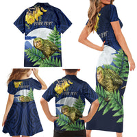 Kakapo New Zealand Personalised Family Matching Short Sleeve Bodycon Dress and Hawaiian Shirt Kowhai Flower Silver Fern Maori Pattern LT22 - Polynesian Pride