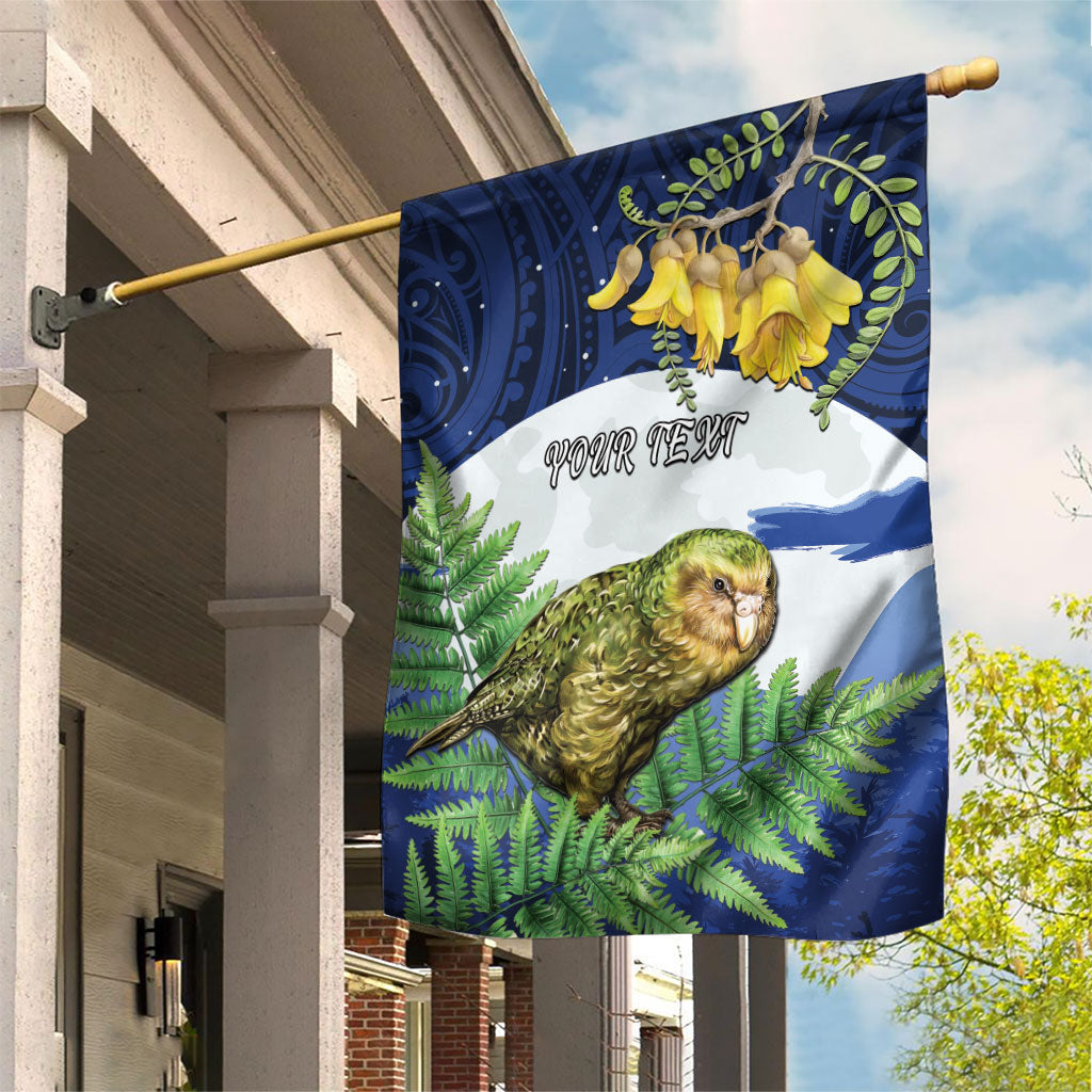 Kakapo New Zealand Personalised Garden Flag Kowhai Flower Silver Fern Maori Pattern