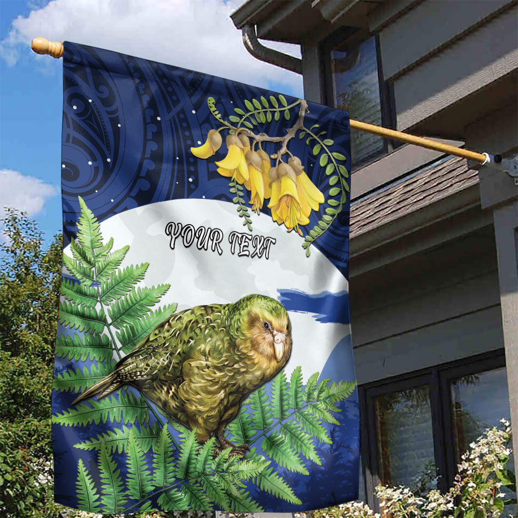 Kakapo New Zealand Personalised Garden Flag Kowhai Flower Silver Fern Maori Pattern