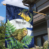 Kakapo New Zealand Personalised Garden Flag Kowhai Flower Silver Fern Maori Pattern