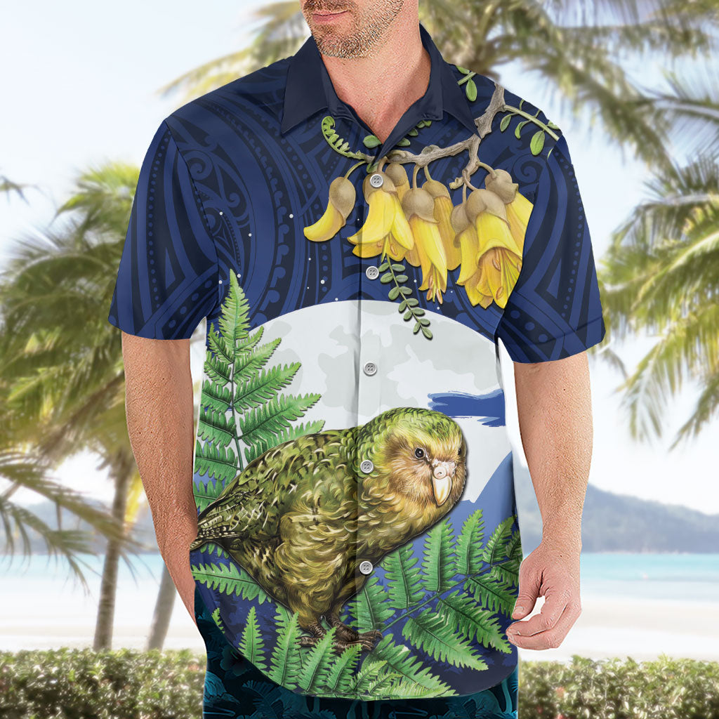 Kakapo New Zealand Personalised Hawaiian Shirt Kowhai Flower Silver Fern Maori Pattern
