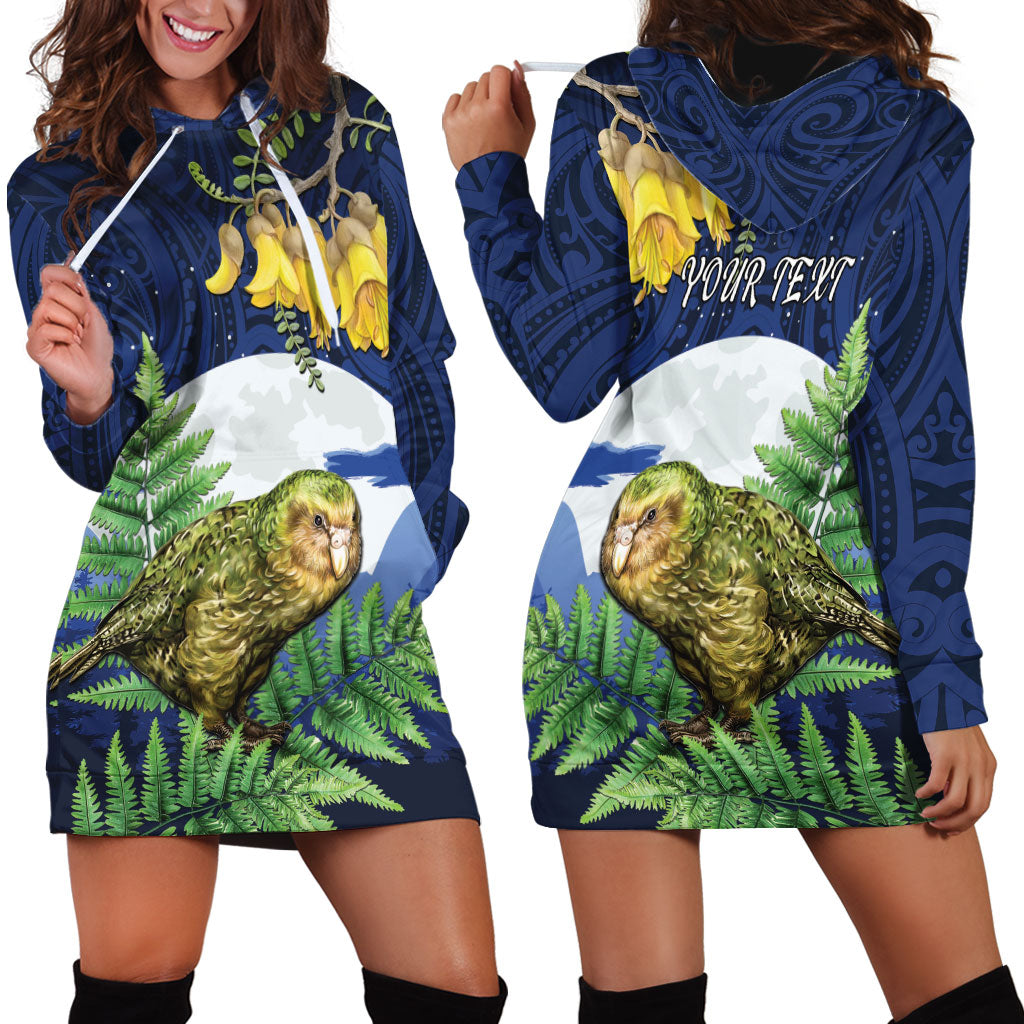 Kakapo New Zealand Personalised Hoodie Dress Kowhai Flower Silver Fern Maori Pattern LT22 - Polynesian Pride