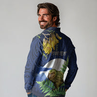 Kakapo New Zealand Personalised Long Sleeve Polo Shirt Kowhai Flower Silver Fern Maori Pattern