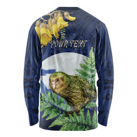 Kakapo New Zealand Personalised Long Sleeve Shirt Kowhai Flower Silver Fern Maori Pattern
