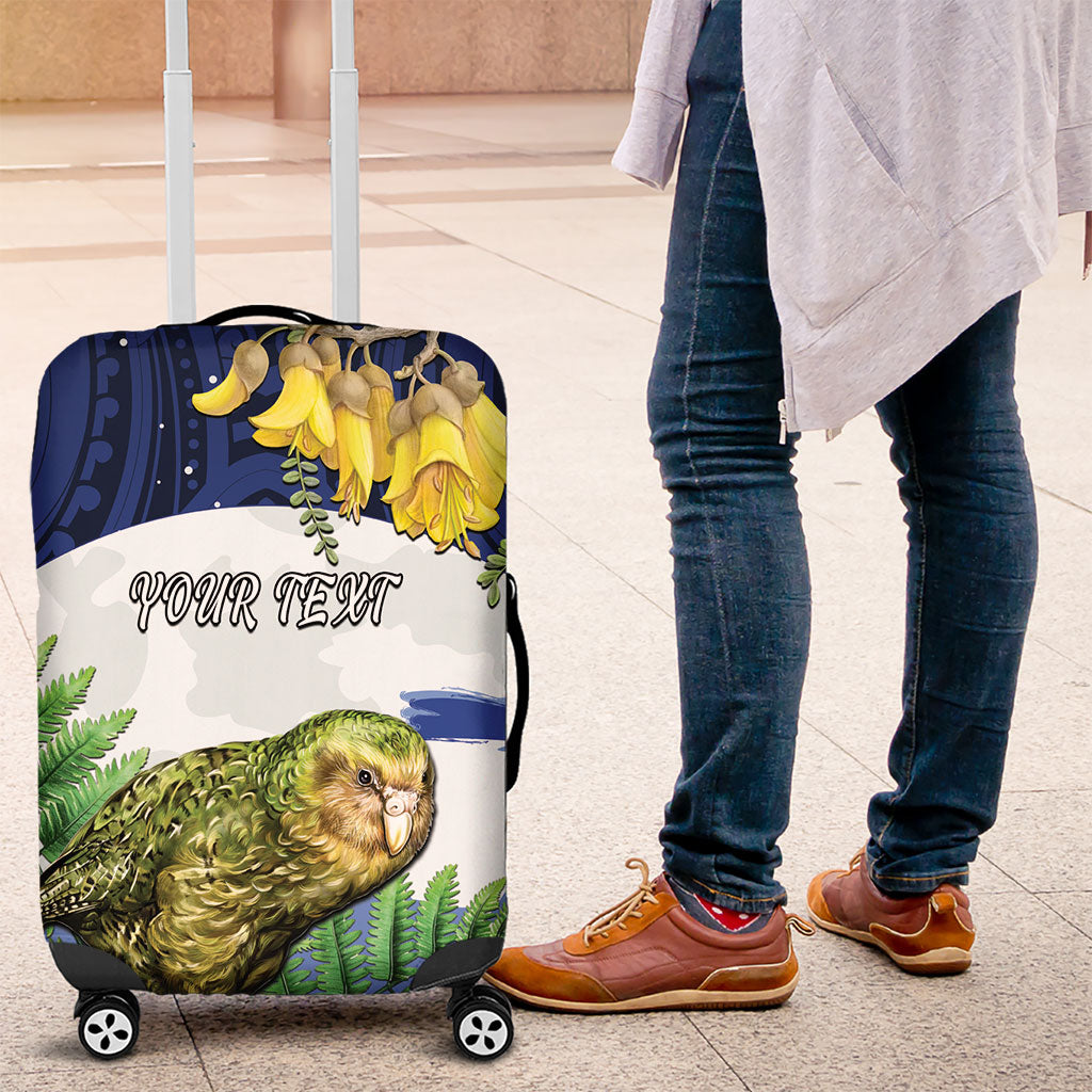 Kakapo New Zealand Personalised Luggage Cover Kowhai Flower Silver Fern Maori Pattern