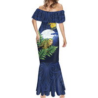 Kakapo New Zealand Personalised Mermaid Dress Kowhai Flower Silver Fern Maori Pattern