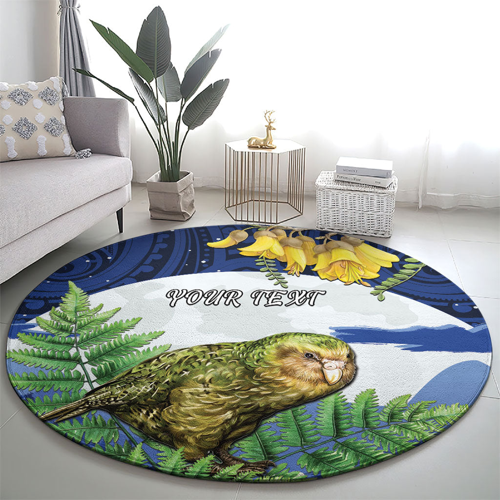 Kakapo New Zealand Personalised Round Carpet Kowhai Flower Silver Fern Maori Pattern