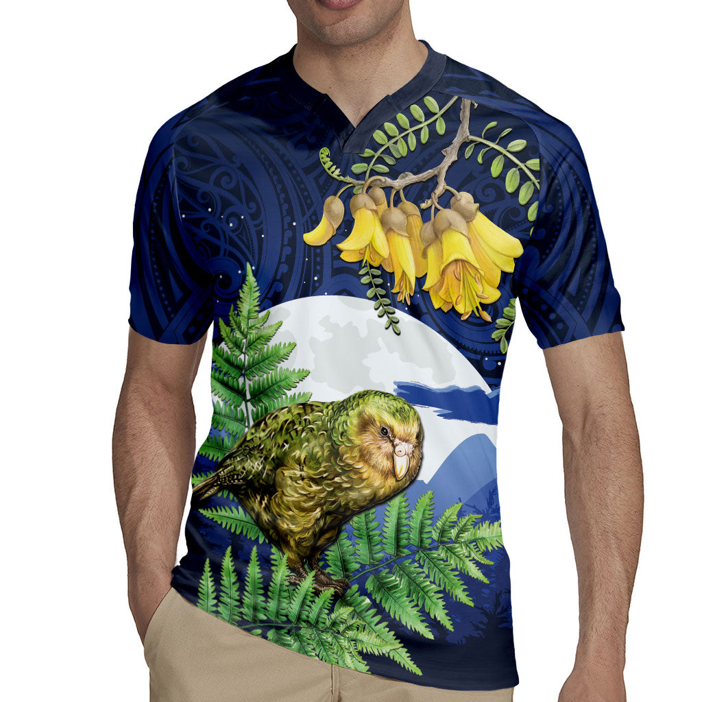 Kakapo New Zealand Personalised Rugby Jersey Kowhai Flower Silver Fern Maori Pattern