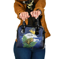 Kakapo New Zealand Personalised Shoulder Handbag Kowhai Flower Silver Fern Maori Pattern