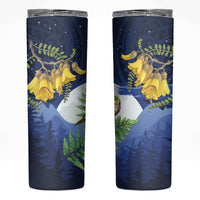 Kakapo New Zealand Personalised Skinny Tumbler Kowhai Flower Silver Fern Maori Pattern LT22 Blue - Polynesian Pride