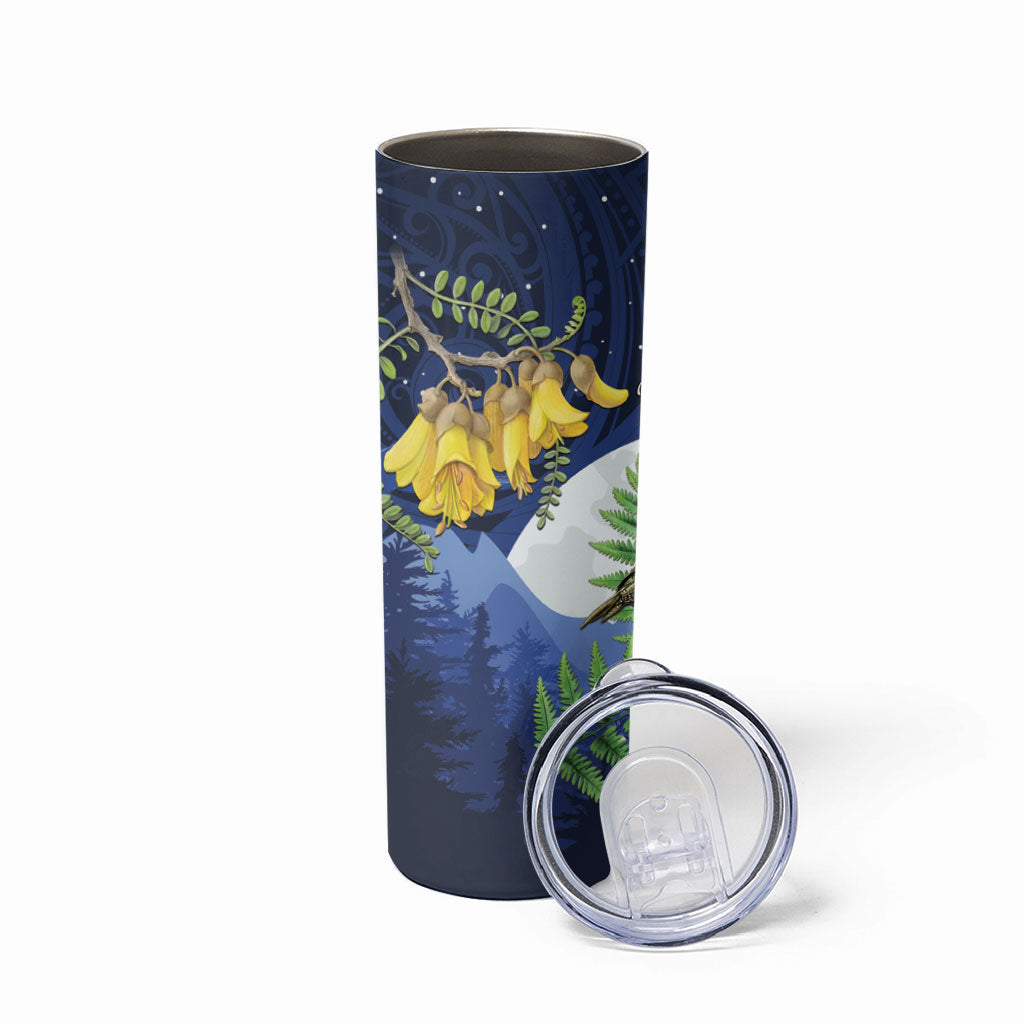 Kakapo New Zealand Personalised Skinny Tumbler Kowhai Flower Silver Fern Maori Pattern LT22 - Polynesian Pride