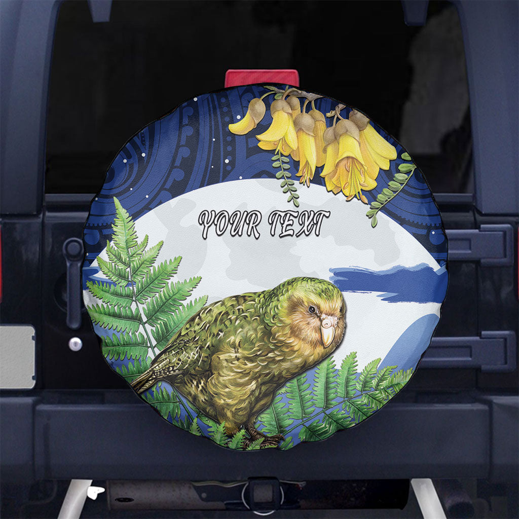Kakapo New Zealand Personalised Spare Tire Cover Kowhai Flower Silver Fern Maori Pattern