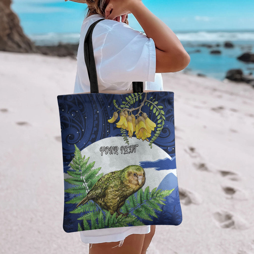 Kakapo New Zealand Personalised Tote Bag Kowhai Flower Silver Fern Maori Pattern