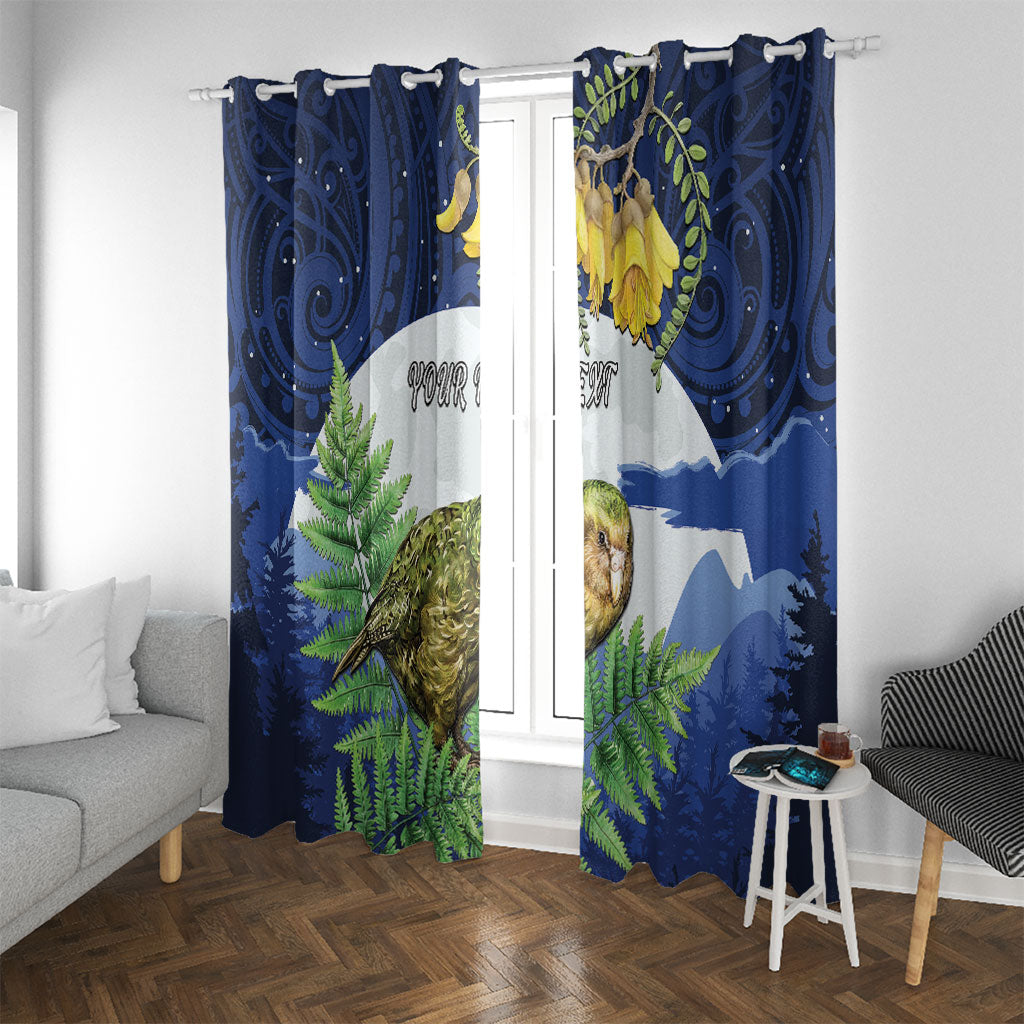 Kakapo New Zealand Personalised Window Curtain Kowhai Flower Silver Fern Maori Pattern