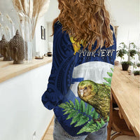 Kakapo New Zealand Personalised Women Casual Shirt Kowhai Flower Silver Fern Maori Pattern LT22 - Polynesian Pride
