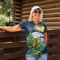 Kakapo New Zealand Personalised Women Polo Shirt Kowhai Flower Silver Fern Maori Pattern LT22 - Polynesian Pride