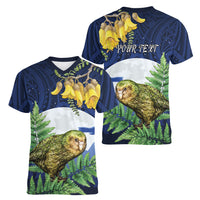 Kakapo New Zealand Personalised Women V-Neck T-Shirt Kowhai Flower Silver Fern Maori Pattern LT22 - Polynesian Pride