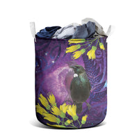 New Zealand Tui Bird Matariki Laundry Basket Kowhai Flower Silver Fern Galaxy Maori Pattern