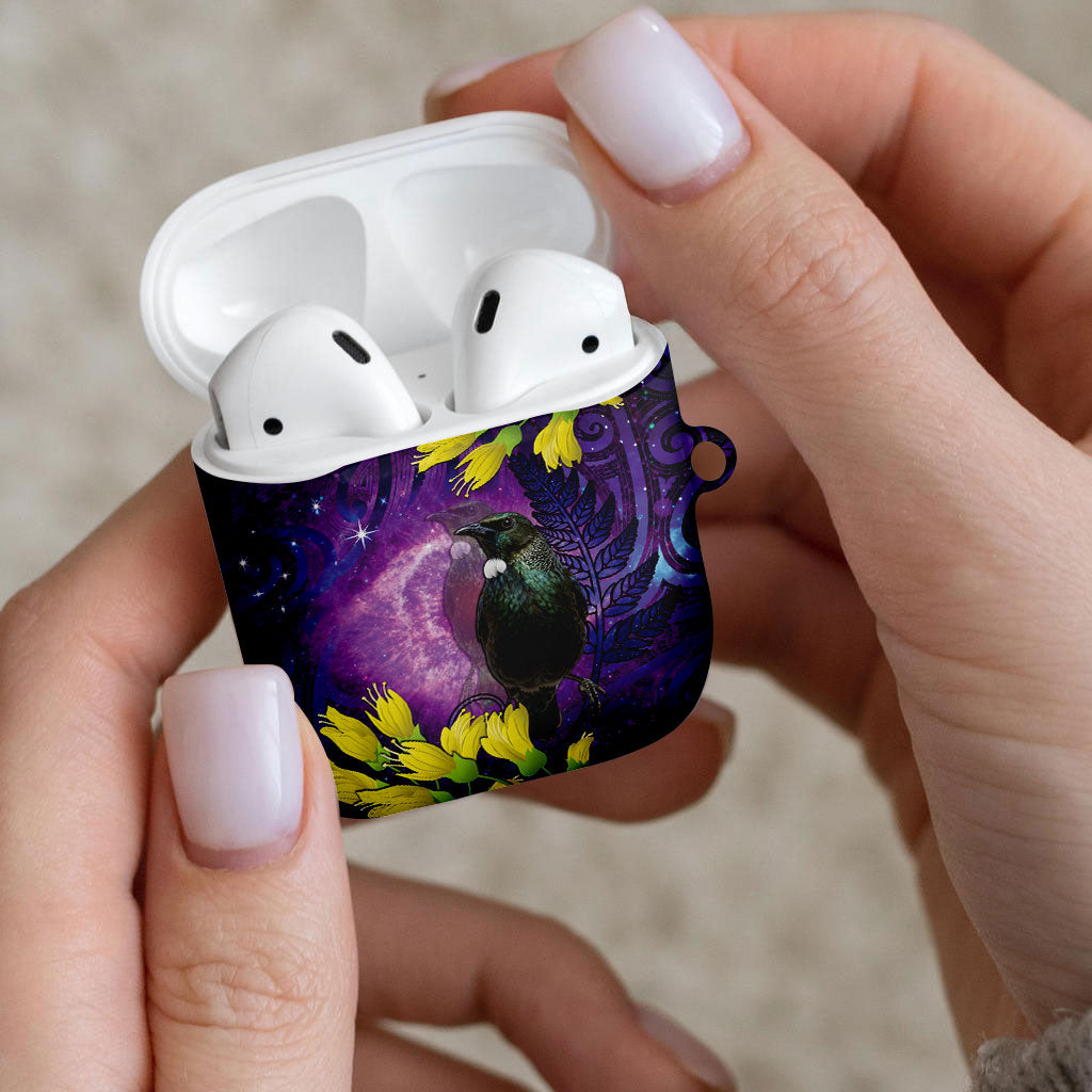 New Zealand Tui Bird Matariki AirPods Case Kowhai Flower Silver Fern Galaxy Maori Pattern