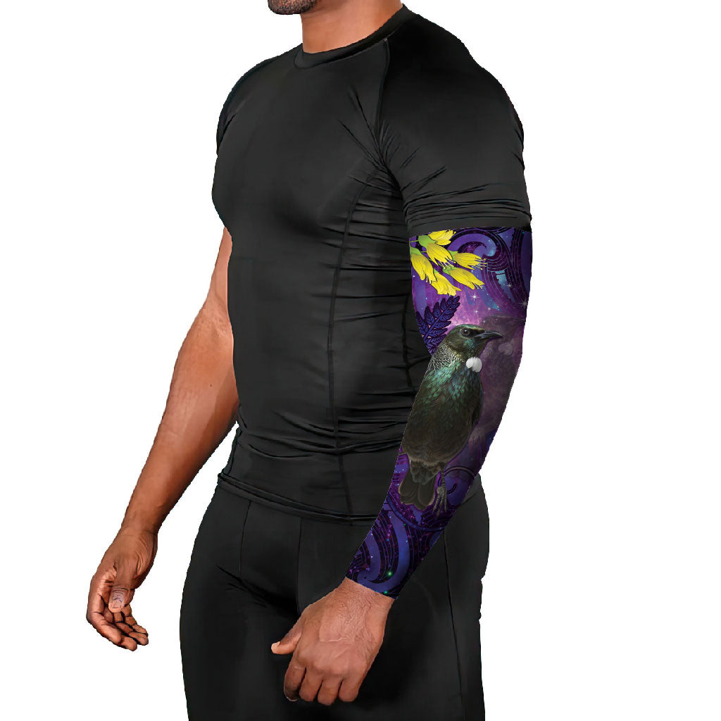 New Zealand Tui Bird Matariki Arm Sleeves Kowhai Flower Silver Fern Galaxy Maori Pattern