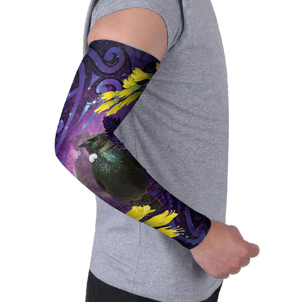 New Zealand Tui Bird Matariki Arm Sleeves Kowhai Flower Silver Fern Galaxy Maori Pattern