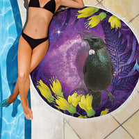 New Zealand Tui Bird Matariki Beach Blanket Kowhai Flower Silver Fern Galaxy Maori Pattern