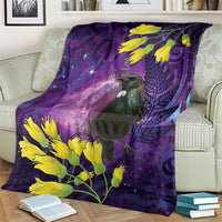 New Zealand Tui Bird Matariki Blanket Kowhai Flower Silver Fern Galaxy Maori Pattern