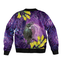 New Zealand Tui Bird Matariki Bomber Jacket Kowhai Flower Silver Fern Galaxy Maori Pattern