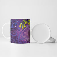 New Zealand Tui Bird Matariki Ceramic Mug Kowhai Flower Silver Fern Galaxy Maori Pattern