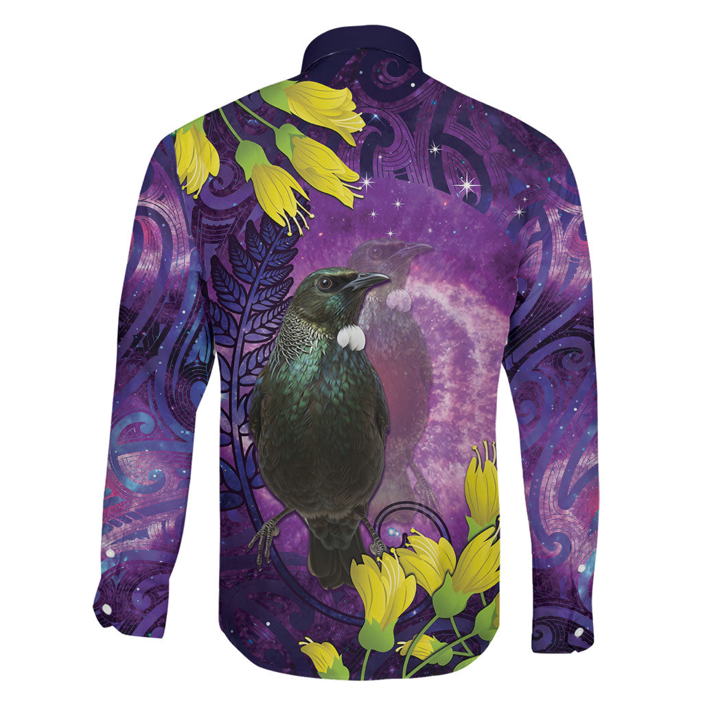 New Zealand Tui Bird Matariki Family Matching Summer Maxi Dress and Hawaiian Shirt Kowhai Flower Silver Fern Galaxy Maori Pattern LT22 - Polynesian Pride