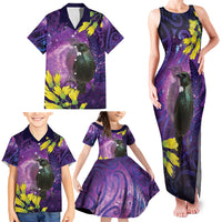 New Zealand Tui Bird Matariki Family Matching Tank Maxi Dress and Hawaiian Shirt Kowhai Flower Silver Fern Galaxy Maori Pattern LT22 - Polynesian Pride