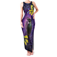 New Zealand Tui Bird Matariki Family Matching Tank Maxi Dress and Hawaiian Shirt Kowhai Flower Silver Fern Galaxy Maori Pattern LT22 Mom's Dress Purple - Polynesian Pride