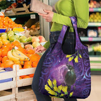 New Zealand Tui Bird Matariki Grocery Bag Kowhai Flower Silver Fern Galaxy Maori Pattern
