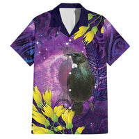 New Zealand Tui Bird Matariki Hawaiian Shirt Kowhai Flower Silver Fern Galaxy Maori Pattern LT22 Purple - Polynesian Pride