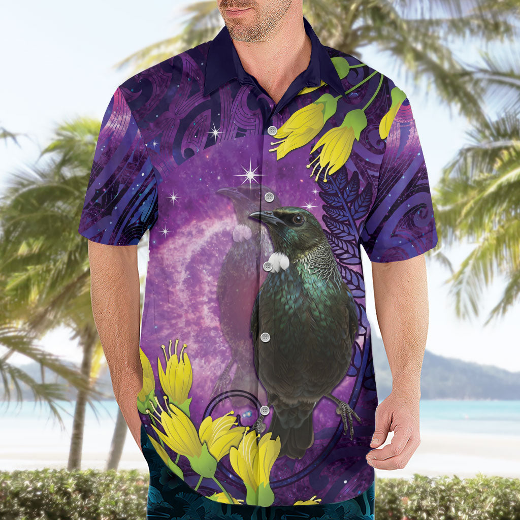 New Zealand Tui Bird Matariki Hawaiian Shirt Kowhai Flower Silver Fern Galaxy Maori Pattern LT22 - Polynesian Pride
