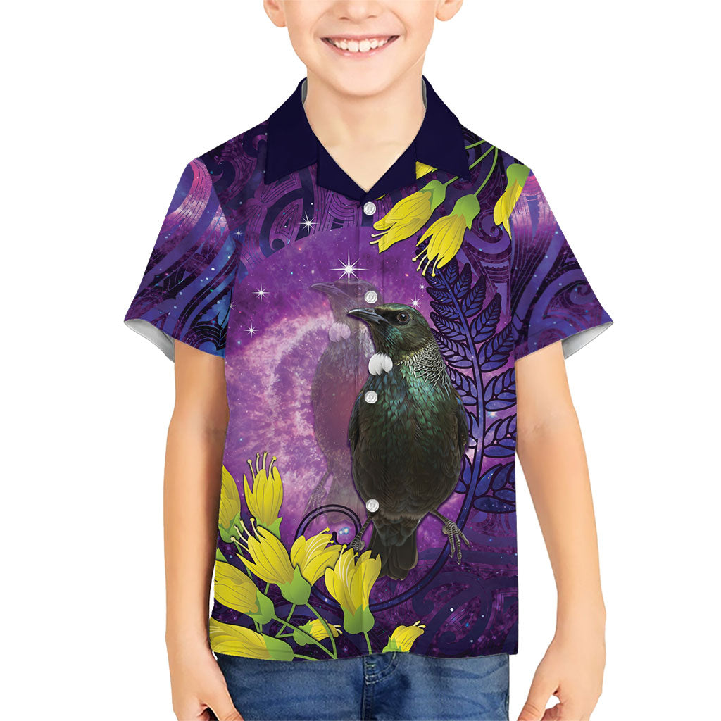 New Zealand Tui Bird Matariki Hawaiian Shirt Kowhai Flower Silver Fern Galaxy Maori Pattern LT22 - Polynesian Pride