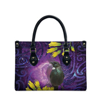 New Zealand Tui Bird Matariki Leather Bag Kowhai Flower Silver Fern Galaxy Maori Pattern