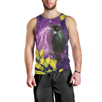 New Zealand Tui Bird Matariki Men Tank Top Kowhai Flower Silver Fern Galaxy Maori Pattern