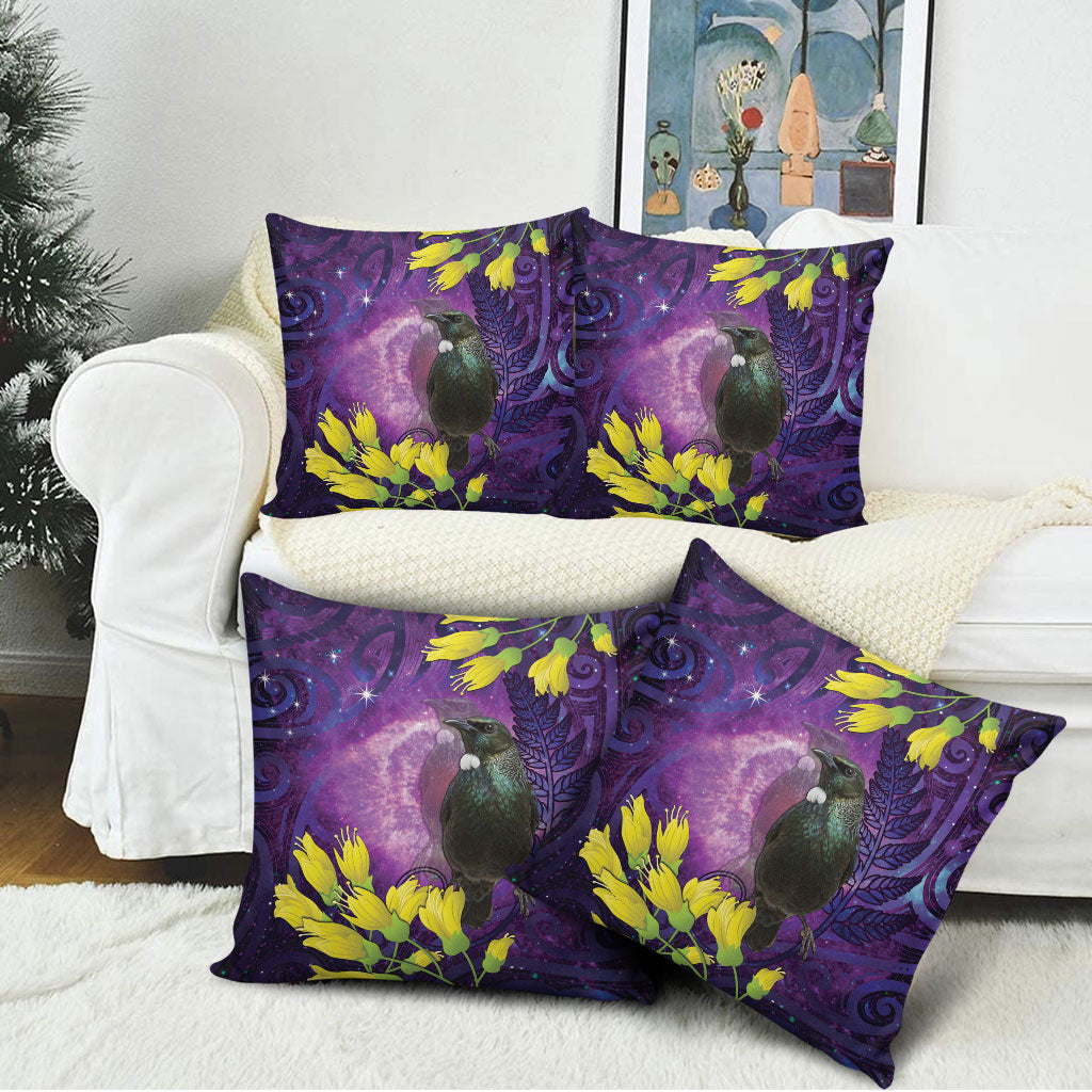 New Zealand Tui Bird Matariki Pillow Cover Kowhai Flower Silver Fern Galaxy Maori Pattern